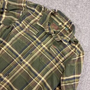 Orvis Flannel‎ Shirt Shacket Mens Large Green Plaid Heavyweight Cotton Outdoor
